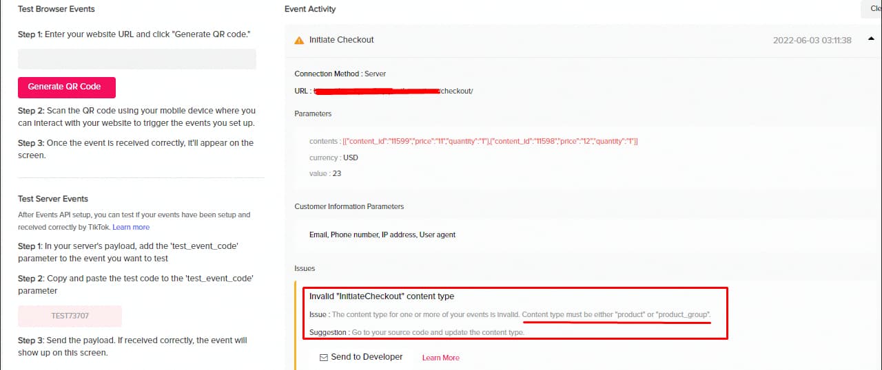 TikTok Conversion API InitiateCheckout and Purchase event issue 