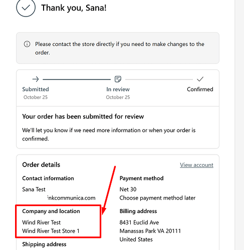 B2B purchase thank you page